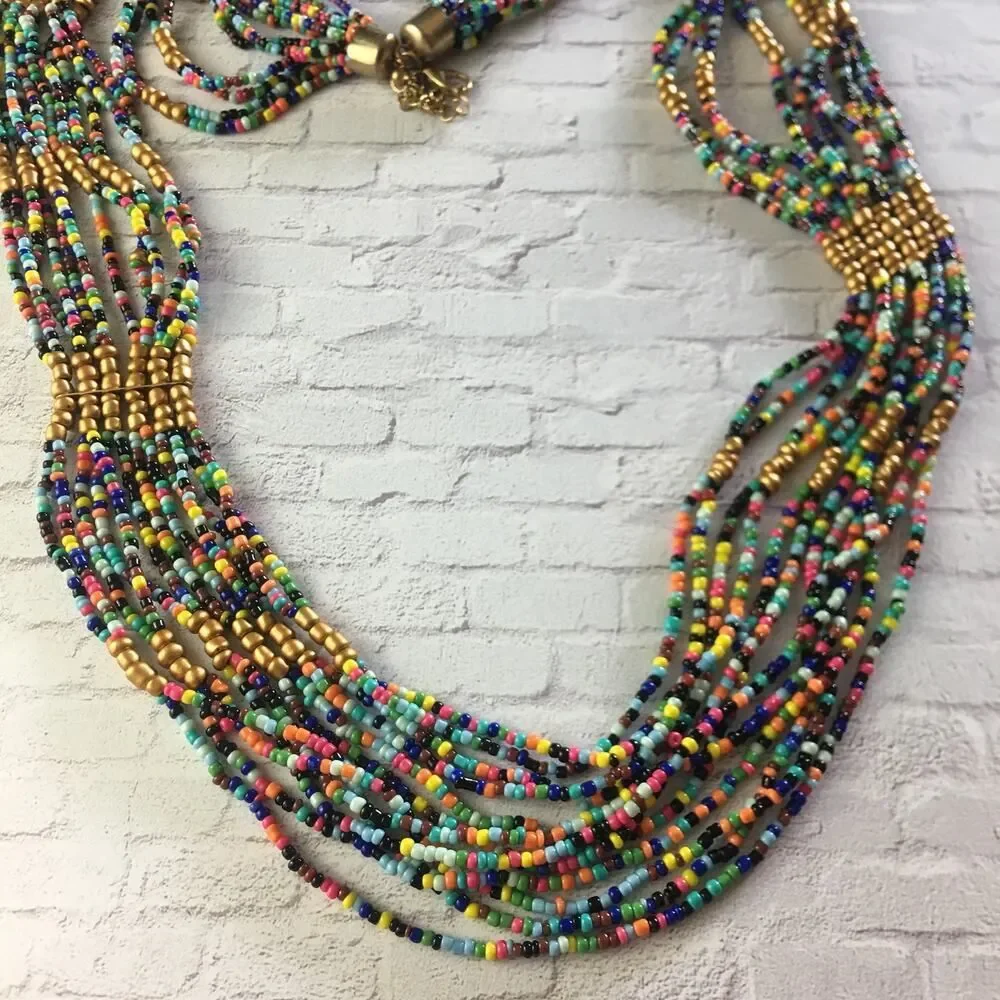Vintage Boho Multi Strand Seed Bead Necklace 36
